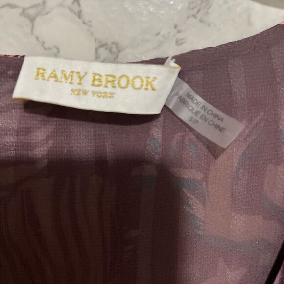 RAMY BROOK Sofie Long Sleeve Stretch Silk Blouse - Raisin/ Oasis Combo - Picture 5 of 9